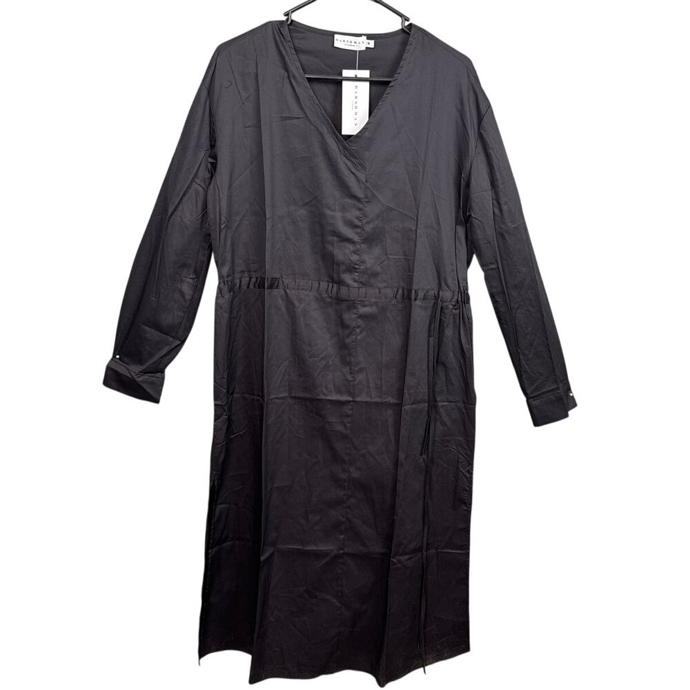 Harshman Belinda Midi Dress Black Brushed Cotton Minimalist Quiet Luxury NWT M - Picture 3 of 10